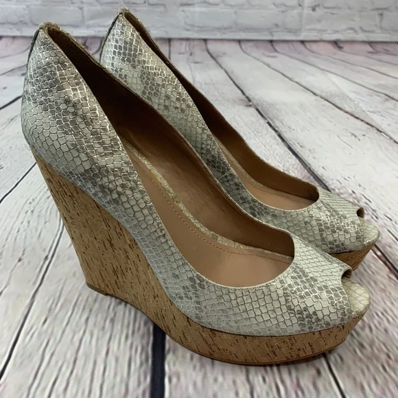 Vince Camuto Snake Skin Cork Wedges - Picture 3 of 7